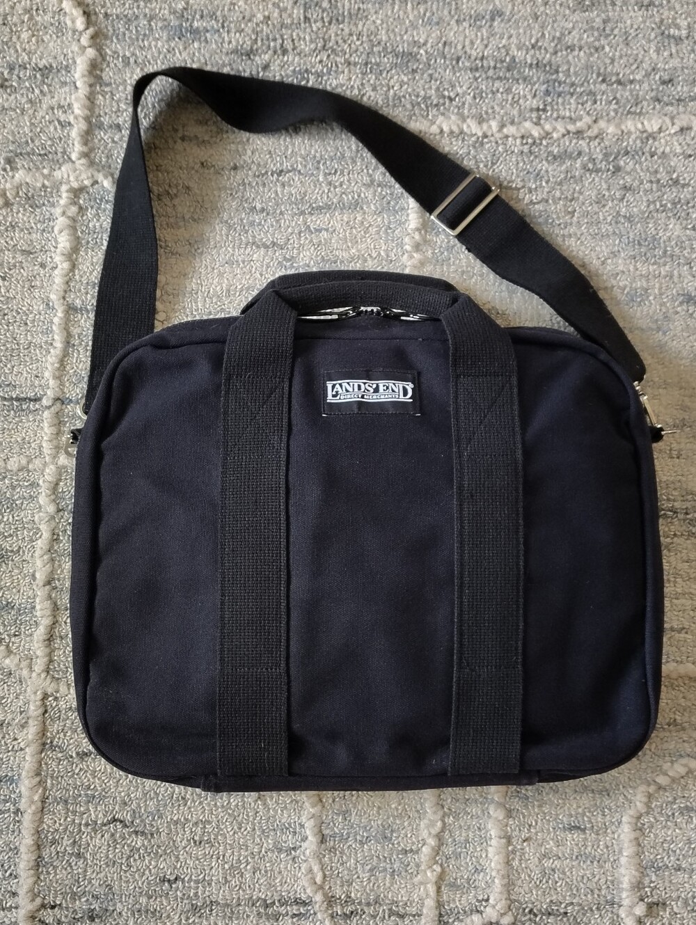 Lands End Vintage 80s 90s Square Rigger Black Bag Canvas Travel Work USA Made